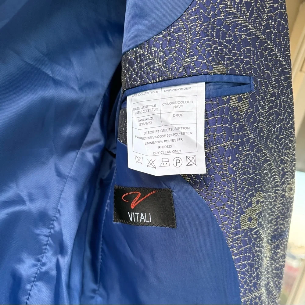 Vitali Men's Royal Blue Art Dress Up Suit Jacket Blazer Size S38